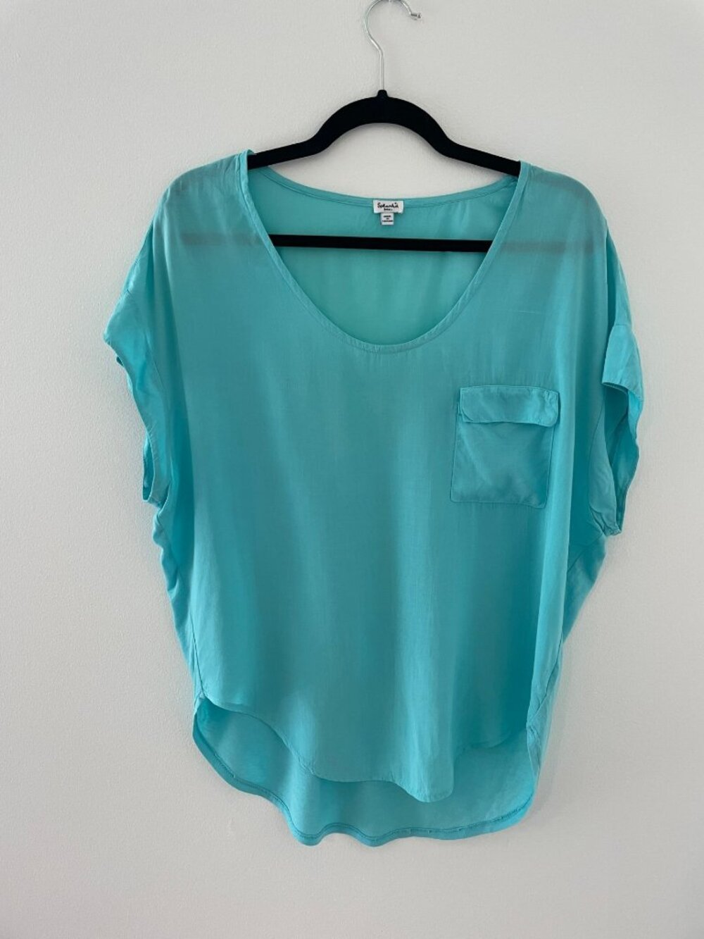 Splendid women's size S light blue blouse, front pocket, Boho